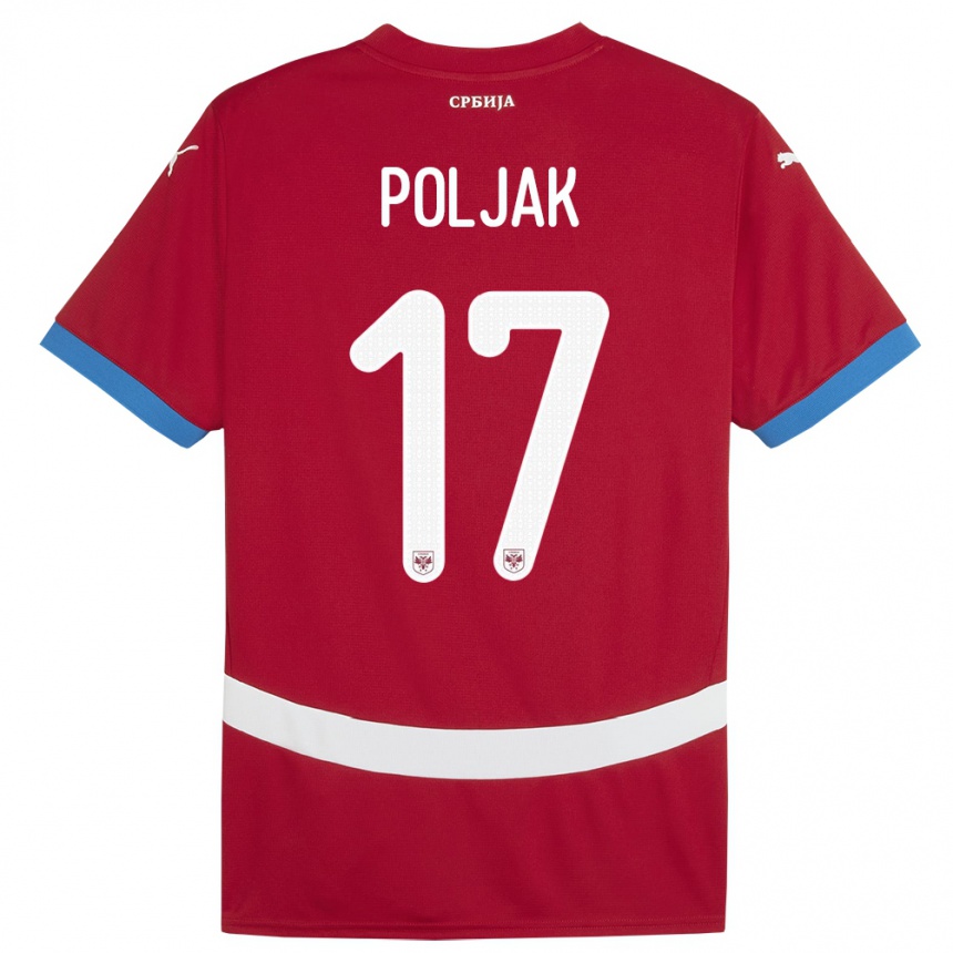 キッズフットボールセルビアアレグラ・ポリャク#17赤ホームシャツ24-26ジャージーユニフォーム