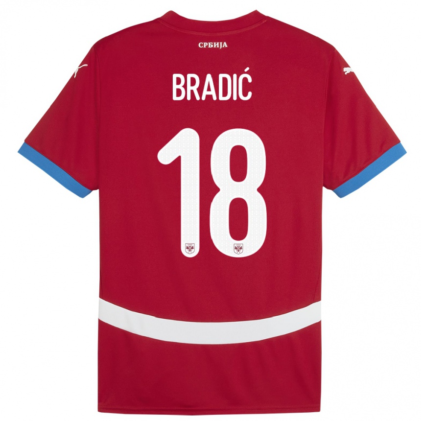 キッズフットボールセルビアビルジャナ・ブラディッチ#18赤ホームシャツ24-26ジャージーユニフォーム