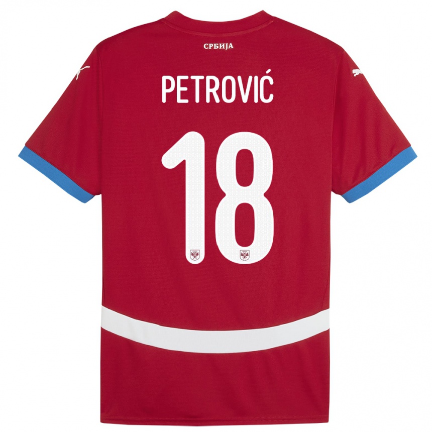 キッズフットボールセルビアエミリヤ・ペトロヴィッチ#18赤ホームシャツ24-26ジャージーユニフォーム