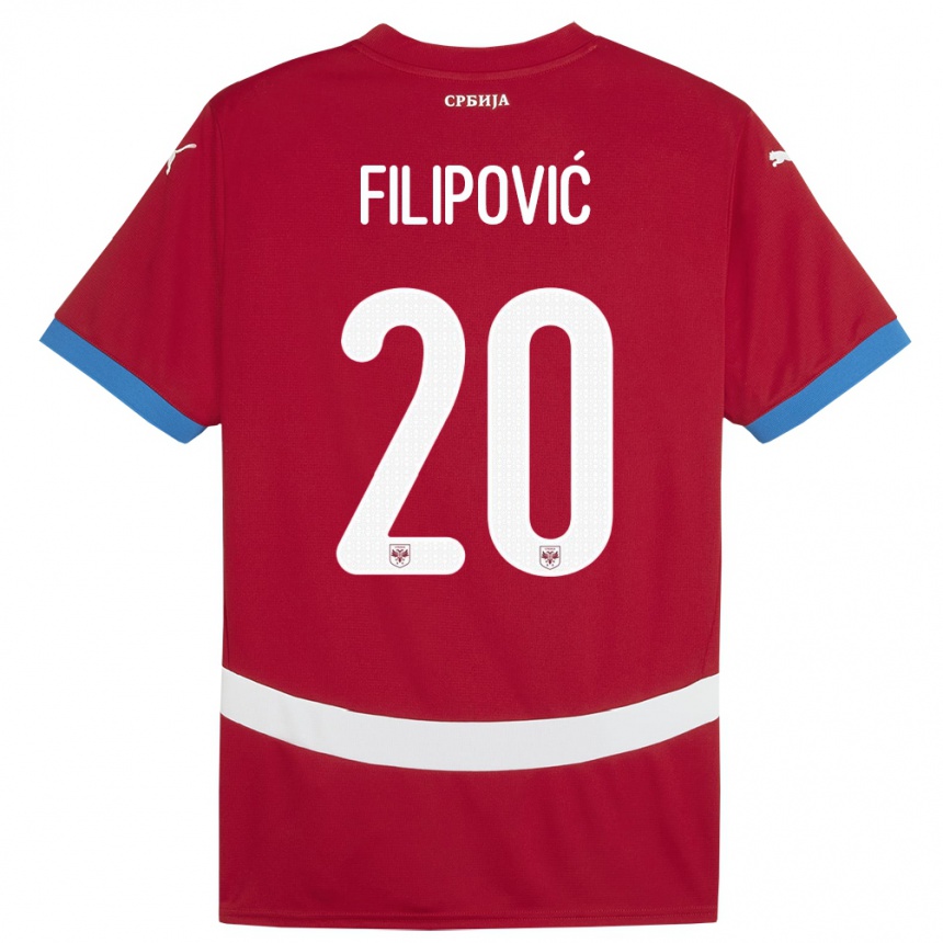 キッズフットボールセルビアティヤナ・フィリポビッチ#20赤ホームシャツ24-26ジャージーユニフォーム