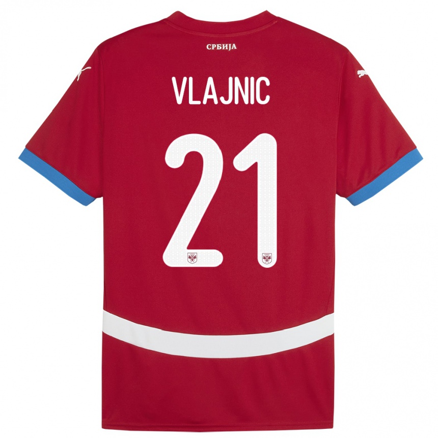 キッズフットボールセルビアタイラ・ジェイ・ヴライニク#21赤ホームシャツ24-26ジャージーユニフォーム
