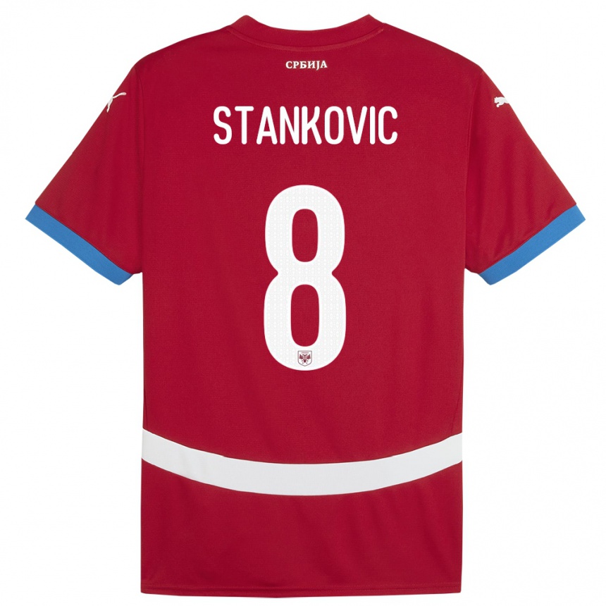 キッズフットボールセルビアニコラ・スタンコヴィッチ#8赤ホームシャツ24-26ジャージーユニフォーム