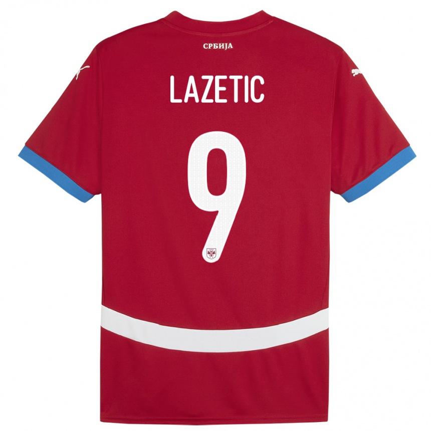 キッズフットボールセルビアマルコ・ラゼティッチ#9赤ホームシャツ24-26ジャージーユニフォーム