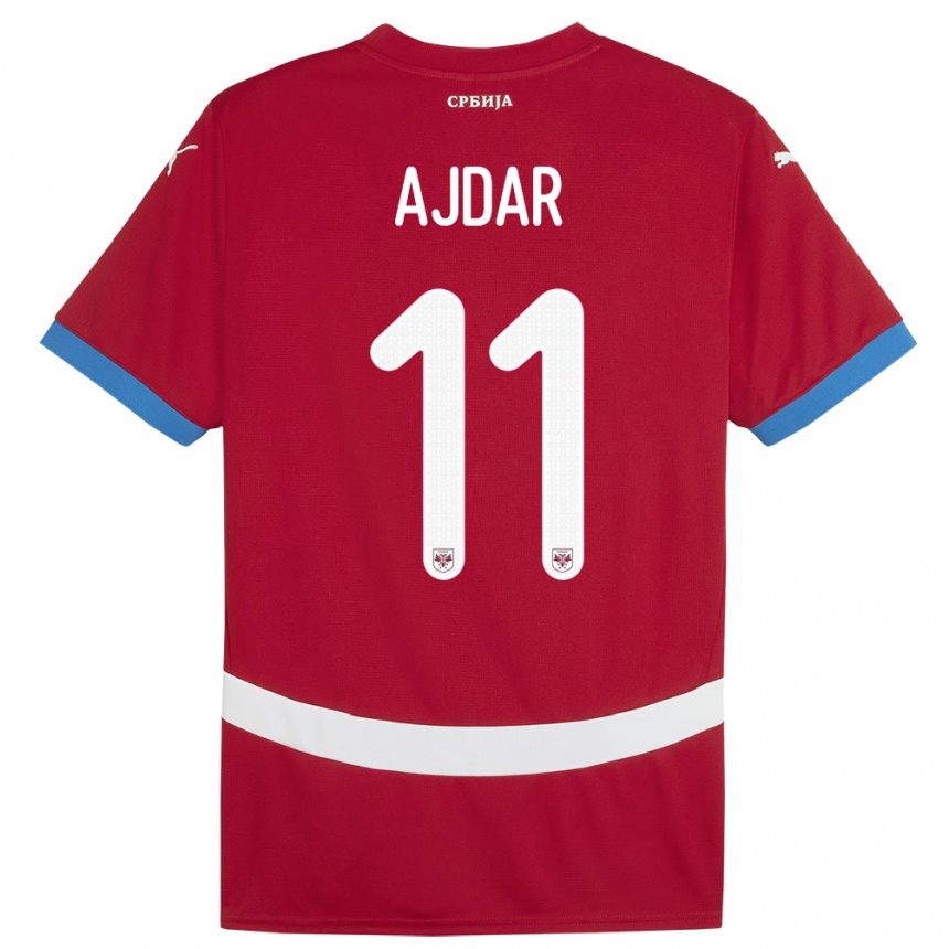 キッズフットボールセルビアオグンジェン・アジダル#11赤ホームシャツ24-26ジャージーユニフォーム