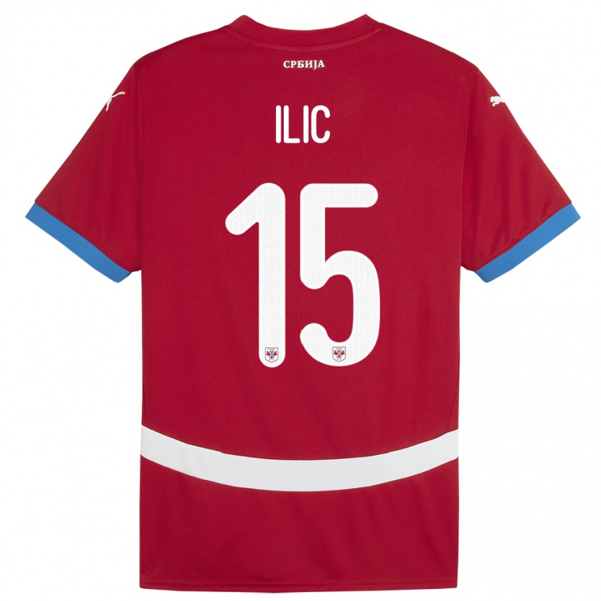 キッズフットボールセルビアミハイロ・イリッチ#15赤ホームシャツ24-26ジャージーユニフォーム