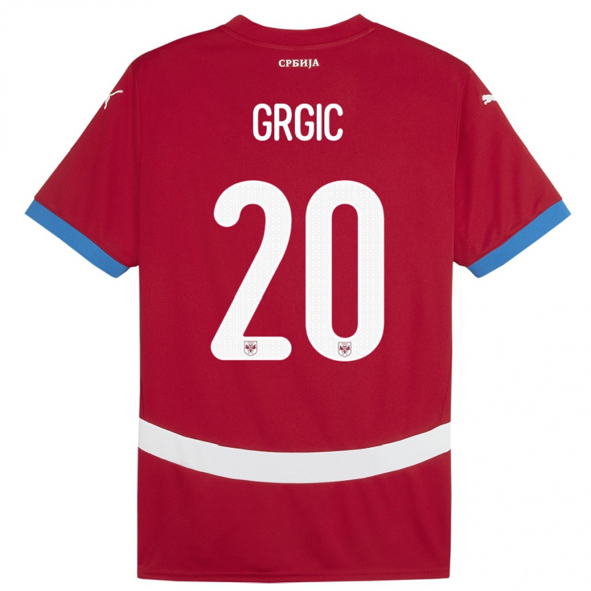 キッズフットボールセルビアダリオ・グルジッチ#20赤ホームシャツ24-26ジャージーユニフォーム