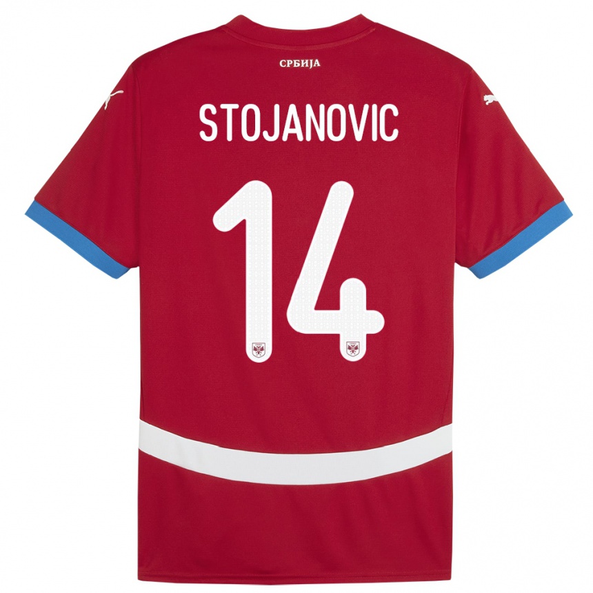 キッズフットボールセルビアマティヤ・ストヤノビッチ#14赤ホームシャツ24-26ジャージーユニフォーム
