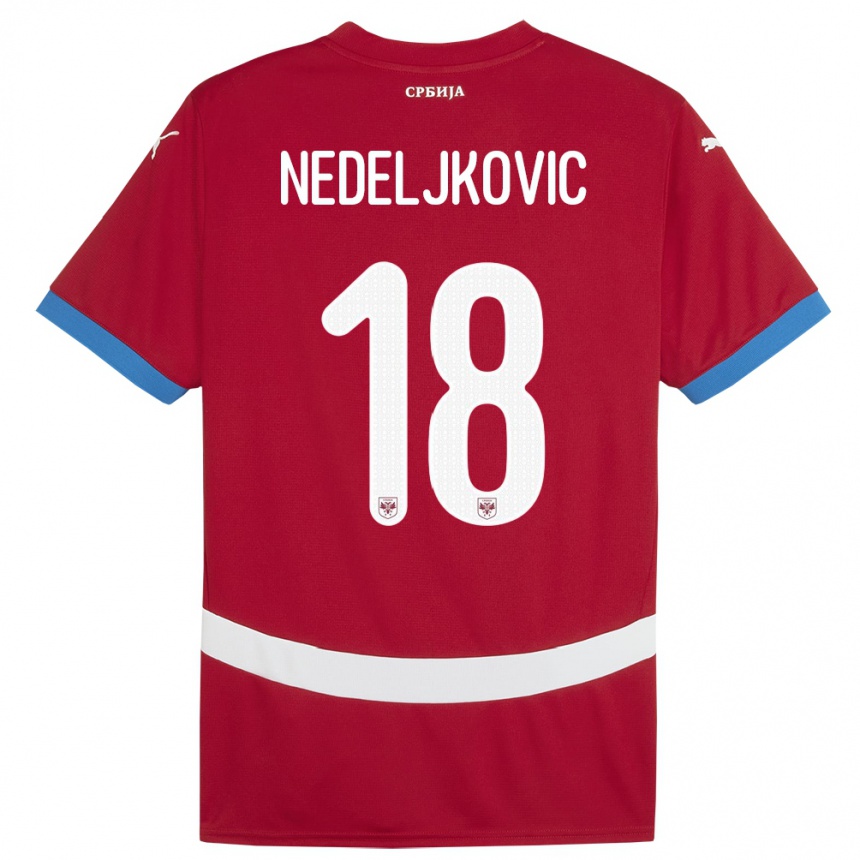キッズフットボールセルビアコスタ・ネデリコビッチ#18赤ホームシャツ24-26ジャージーユニフォーム
