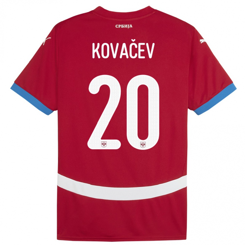 キッズフットボールセルビアミラン・コヴァセフ#20赤ホームシャツ24-26ジャージーユニフォーム