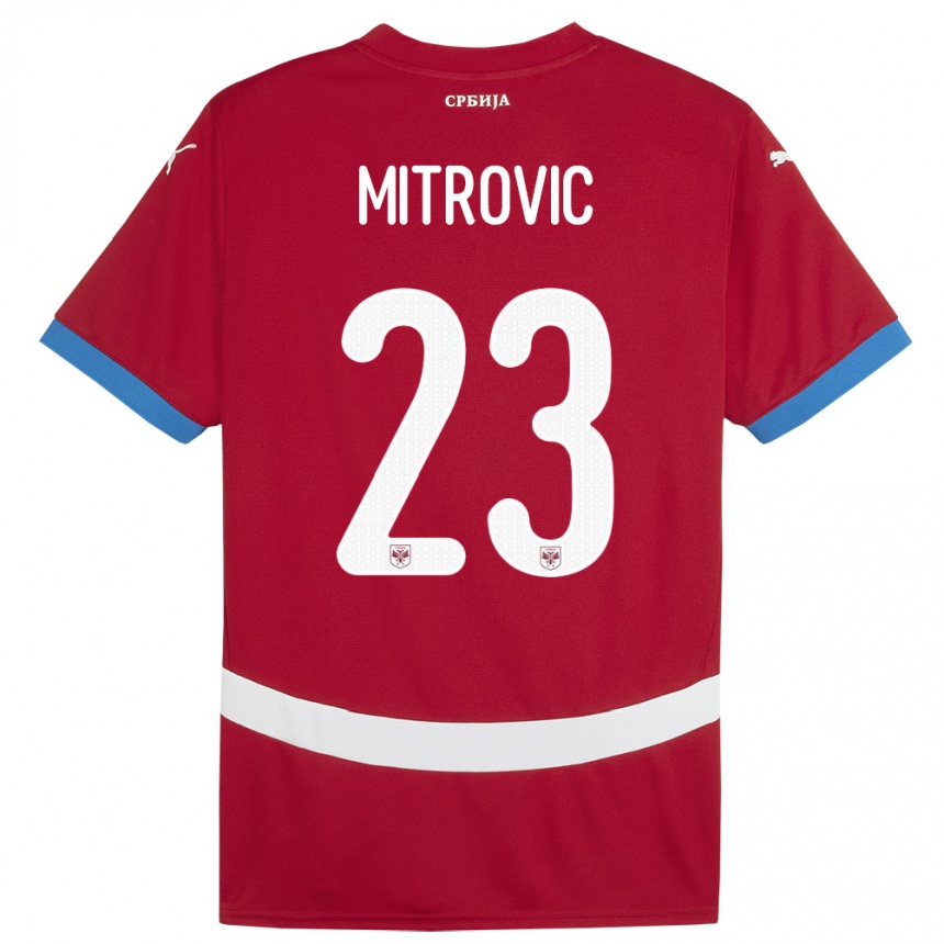 キッズフットボールセルビアヴク・ミトロビッチ#23赤ホームシャツ24-26ジャージーユニフォーム