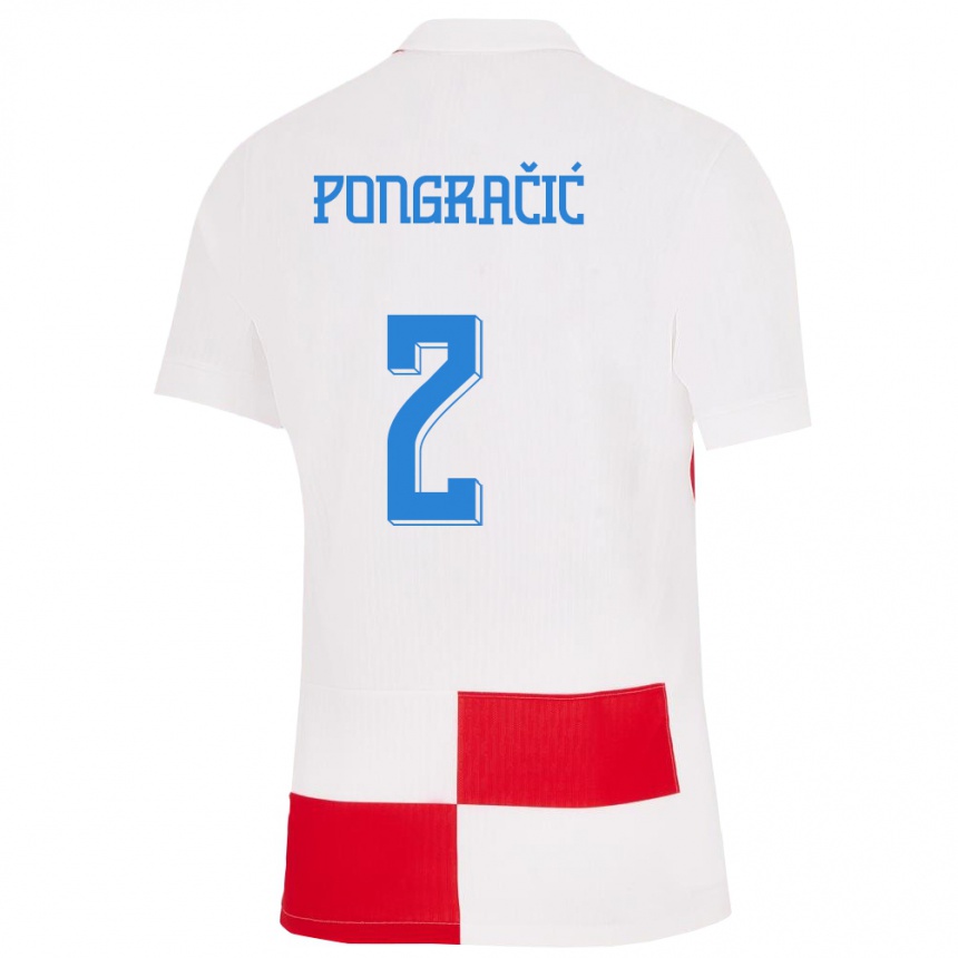 キッズフットボールクロアチアマリン・ポングラチッチ#2赤、白ホームシャツ24-26ジャージーユニフォーム