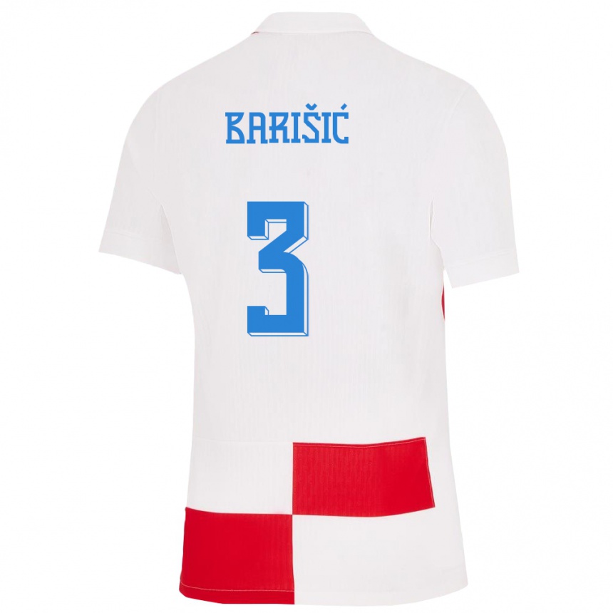 キッズフットボールクロアチアボルナ・バリシッチ#3赤、白ホームシャツ24-26ジャージーユニフォーム
