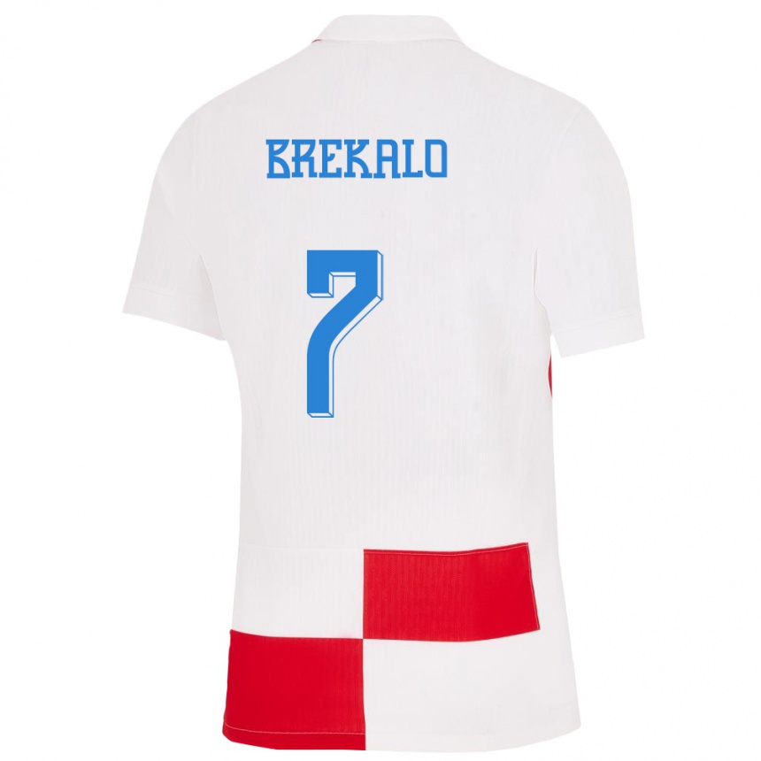 キッズフットボールクロアチアヨシプ・ブレカロ#7赤、白ホームシャツ24-26ジャージーユニフォーム