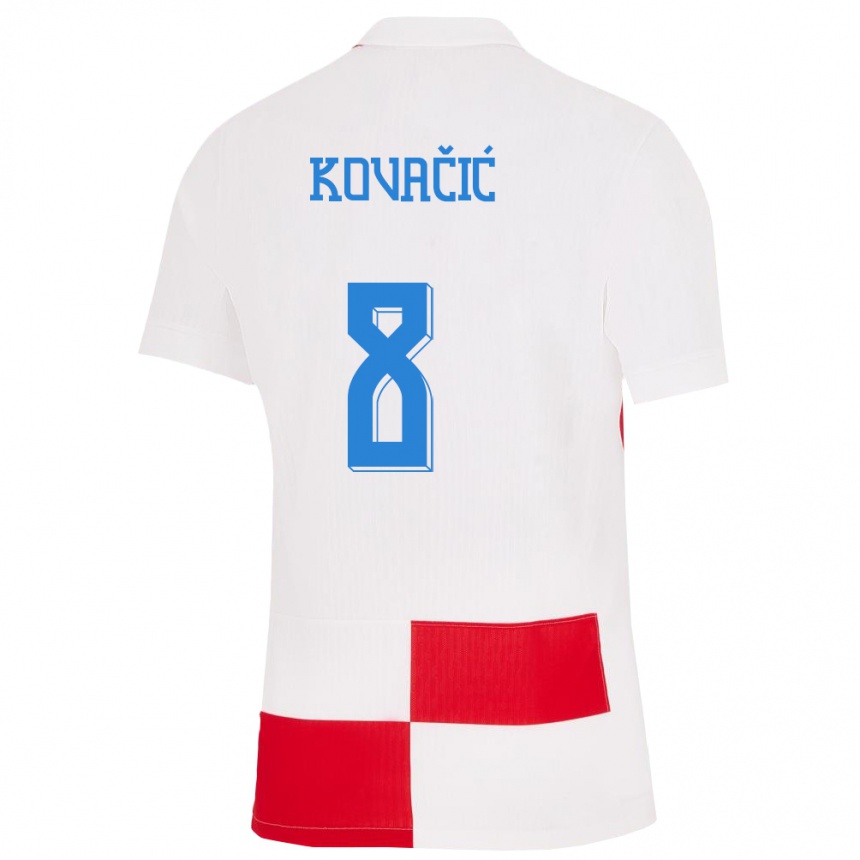 キッズフットボールクロアチアマテオ・コヴァチッチ#8赤、白ホームシャツ24-26ジャージーユニフォーム