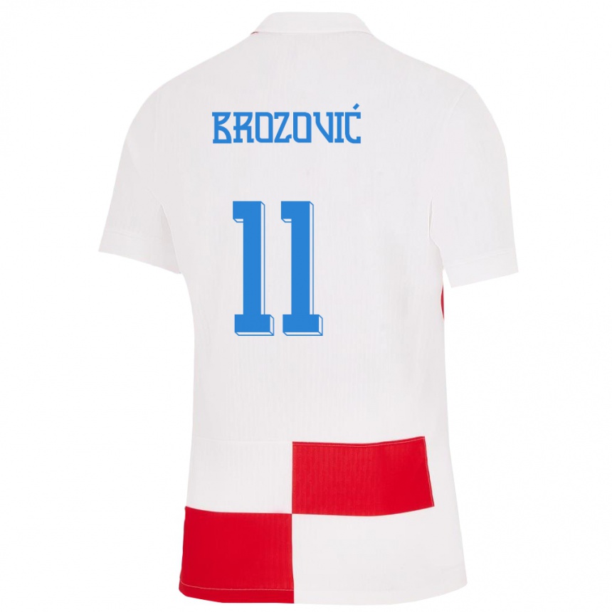 キッズフットボールクロアチアマルセロ・ブロゾヴィッチ#11赤、白ホームシャツ24-26ジャージーユニフォーム