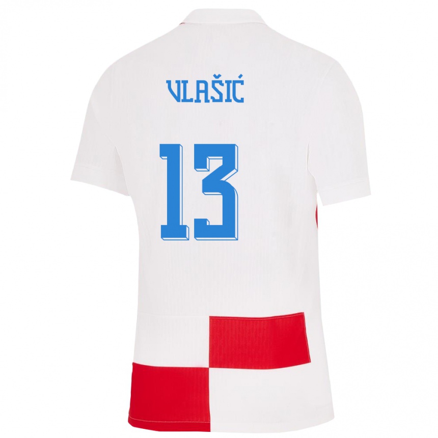 キッズフットボールクロアチアニコラ・ヴラシッチ#13赤、白ホームシャツ24-26ジャージーユニフォーム
