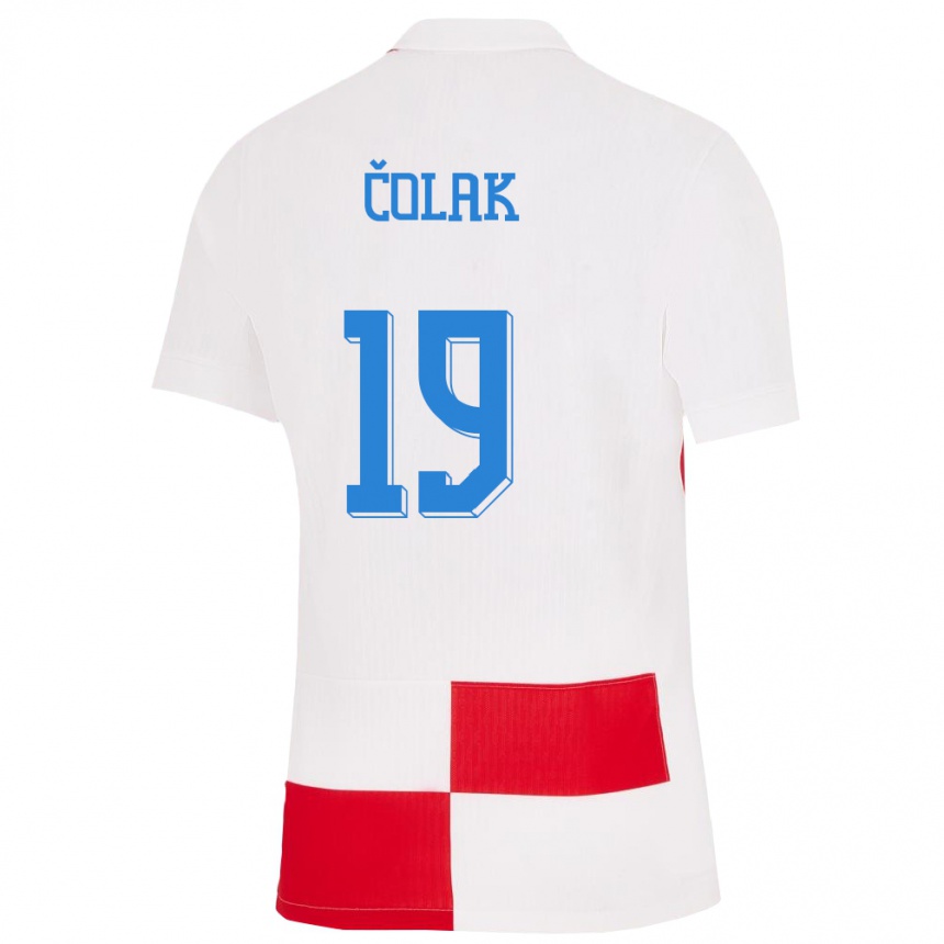 キッズフットボールクロアチアアントニオ・ミルコ・チョラク#19赤、白ホームシャツ24-26ジャージーユニフォーム