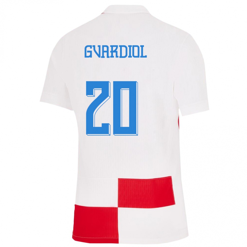 キッズフットボールクロアチアヨシュコ・バルディオル#20赤、白ホームシャツ24-26ジャージーユニフォーム