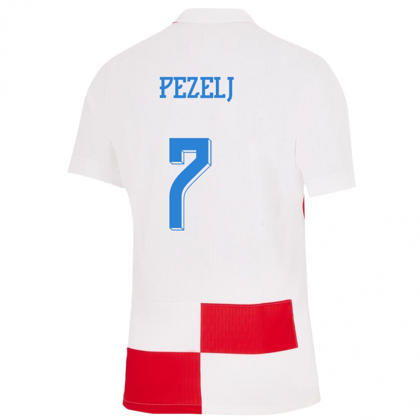 キッズフットボールクロアチアペトラ・ペゼリ#7赤、白ホームシャツ24-26ジャージーユニフォーム