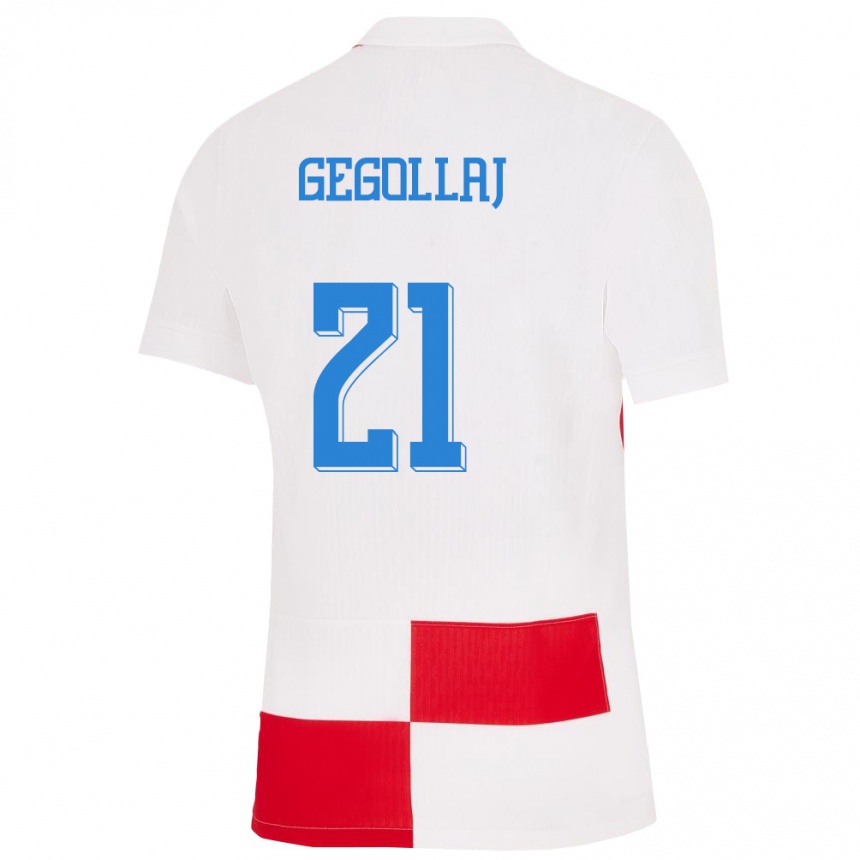 キッズフットボールクロアチアファトジェサ・ゲゴラジ#21赤、白ホームシャツ24-26ジャージーユニフォーム