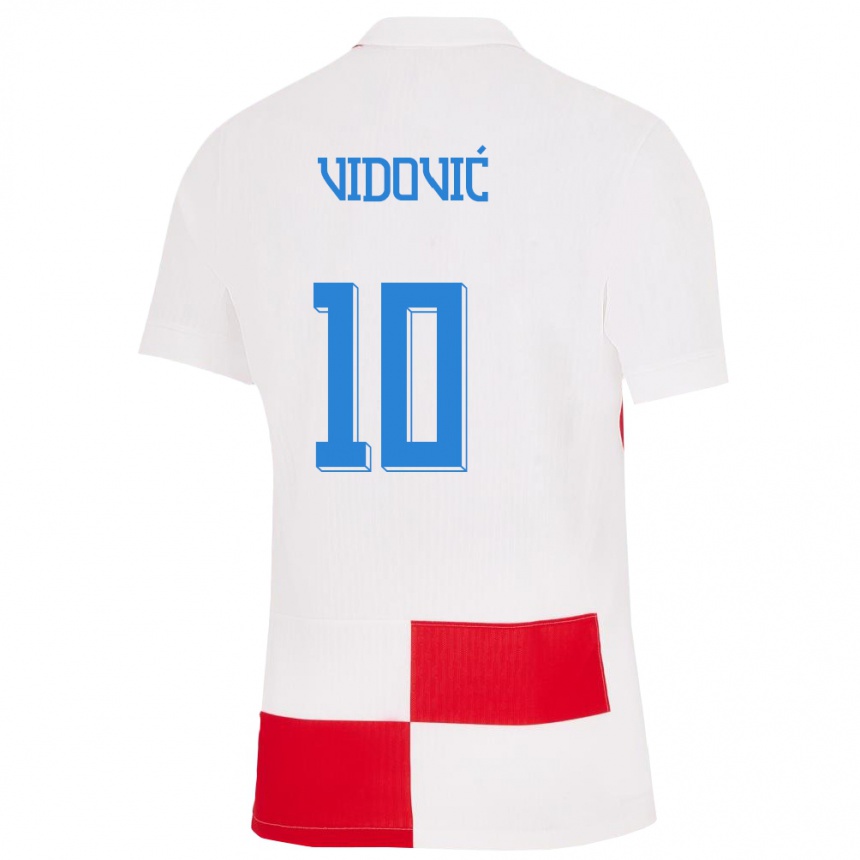 キッズフットボールクロアチアガブリエル・ヴィドヴィチ#10赤、白ホームシャツ24-26ジャージーユニフォーム