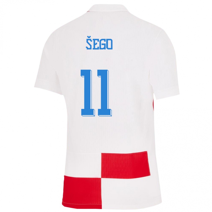 キッズフットボールクロアチアミッチェル・シーゴー#11赤、白ホームシャツ24-26ジャージーユニフォーム