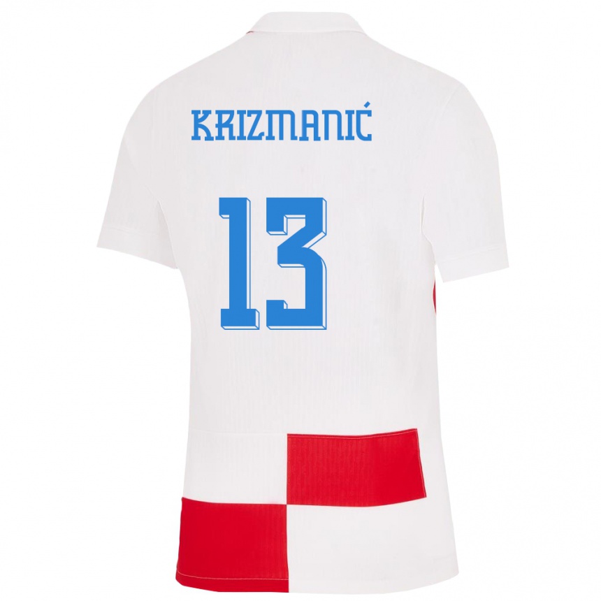 キッズフットボールクロアチアクレシミル・クリズマニチ#13赤、白ホームシャツ24-26ジャージーユニフォーム