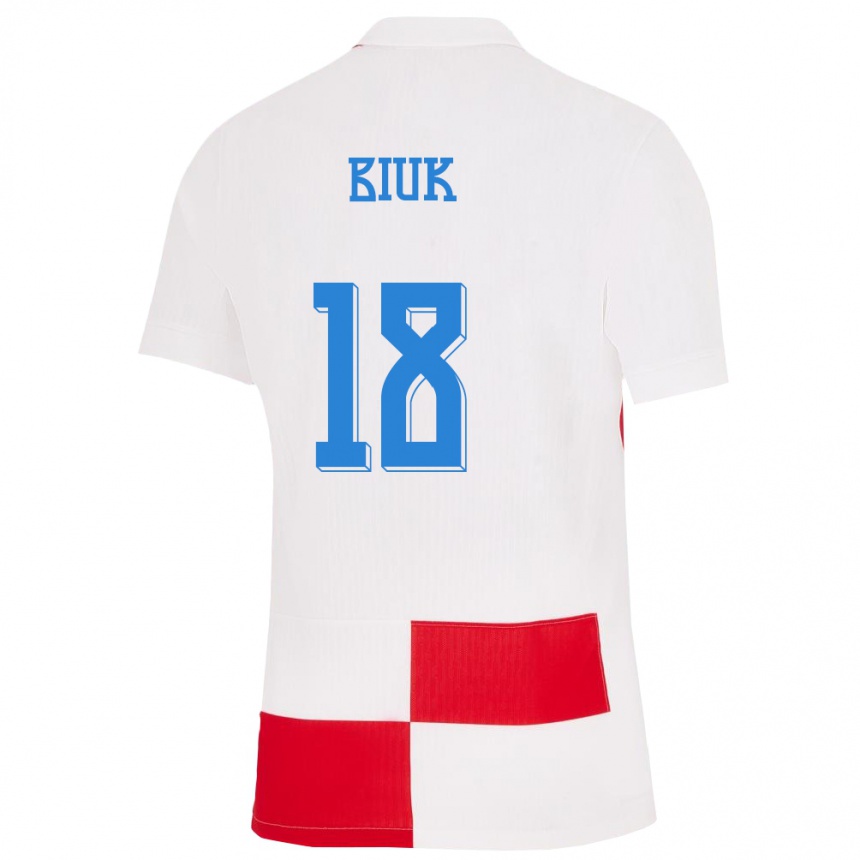 キッズフットボールクロアチアスタイプ・ビウク#18赤、白ホームシャツ24-26ジャージーユニフォーム