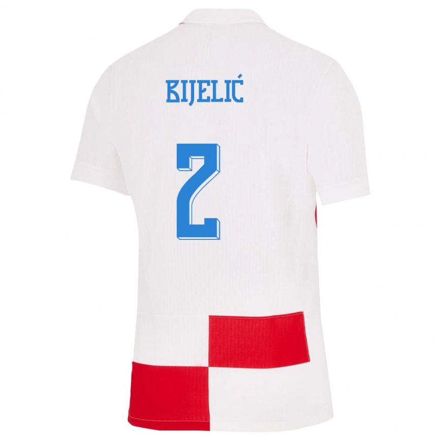 キッズフットボールクロアチアダリオ・ビジェリック#2赤、白ホームシャツ24-26ジャージーユニフォーム