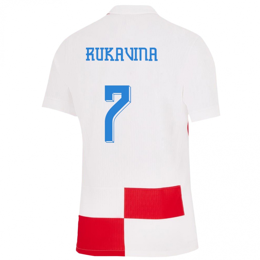 キッズフットボールクロアチアガブリエル・ルカヴィナ#7赤、白ホームシャツ24-26ジャージーユニフォーム