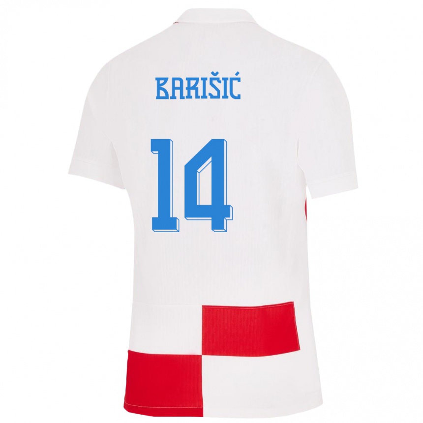 キッズフットボールクロアチアテオ・バリシッチ#14赤、白ホームシャツ24-26ジャージーユニフォーム