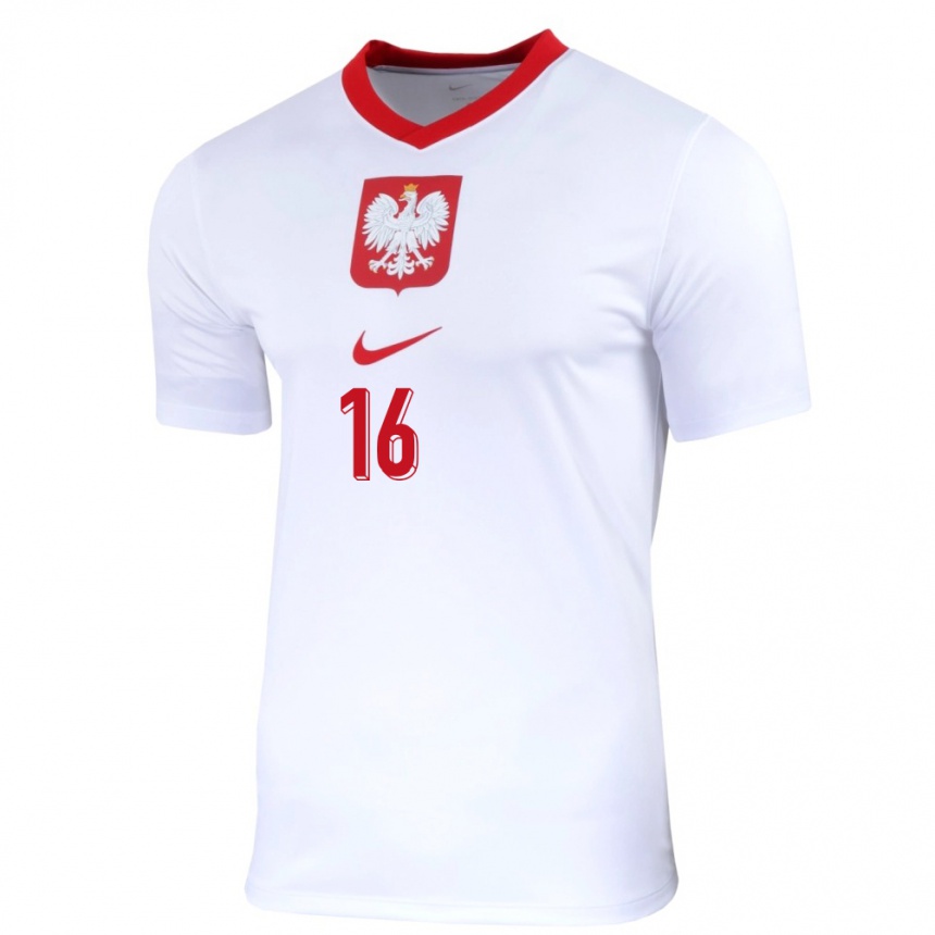 キッズフットボールポーランドマクシミリアン・シュナウクナー#16白ホームシャツ24-26ジャージーユニフォーム