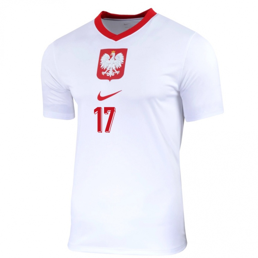キッズフットボールポーランドマイク・フラス#17白ホームシャツ24-26ジャージーユニフォーム