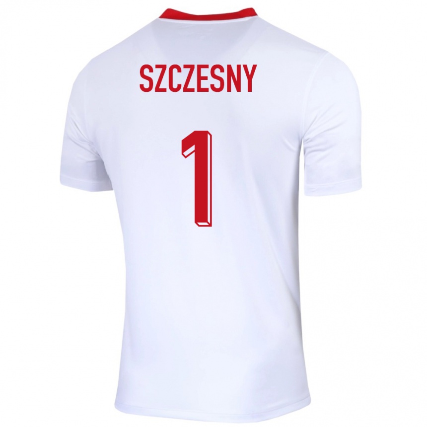 キッズフットボールポーランドヴォイチェフ・シュチェスニー#1白ホームシャツ24-26ジャージーユニフォーム