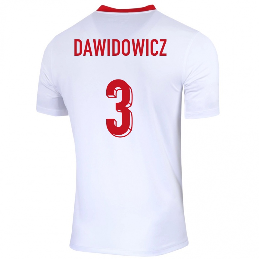 キッズフットボールポーランドパヴェル・ダヴィドヴィッチ#3白ホームシャツ24-26ジャージーユニフォーム
