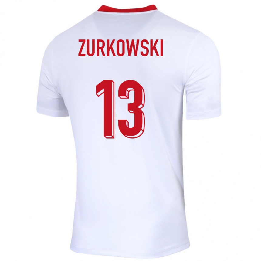 キッズフットボールポーランドシモン・ジュルコフスキ#13白ホームシャツ24-26ジャージーユニフォーム