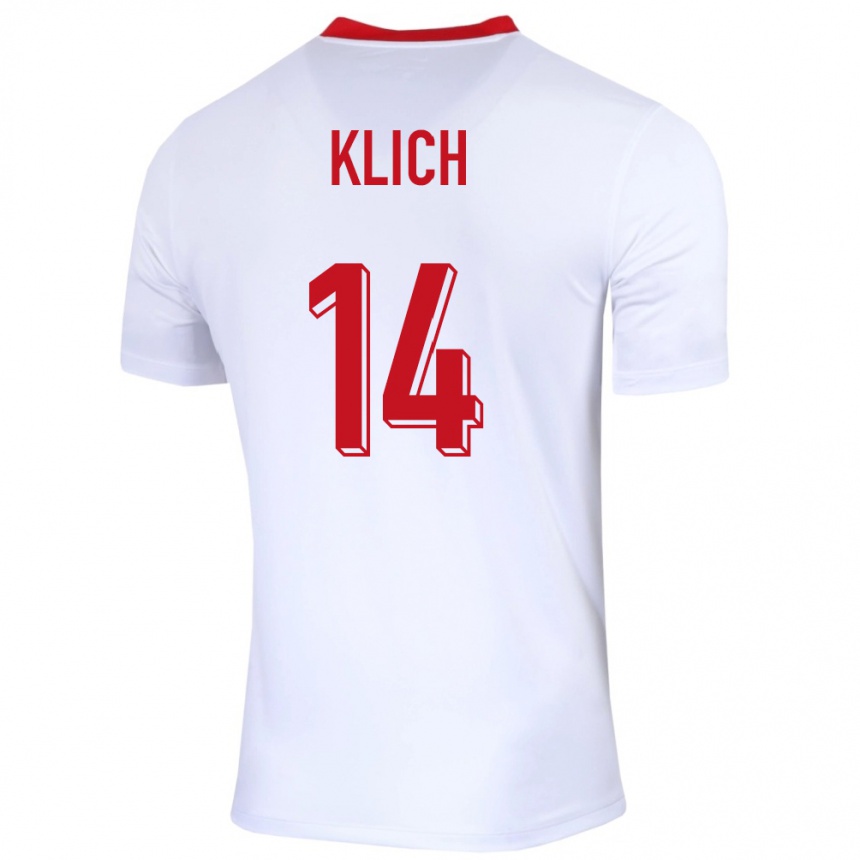 キッズフットボールポーランドマテウシュ・クリヒ#14白ホームシャツ24-26ジャージーユニフォーム