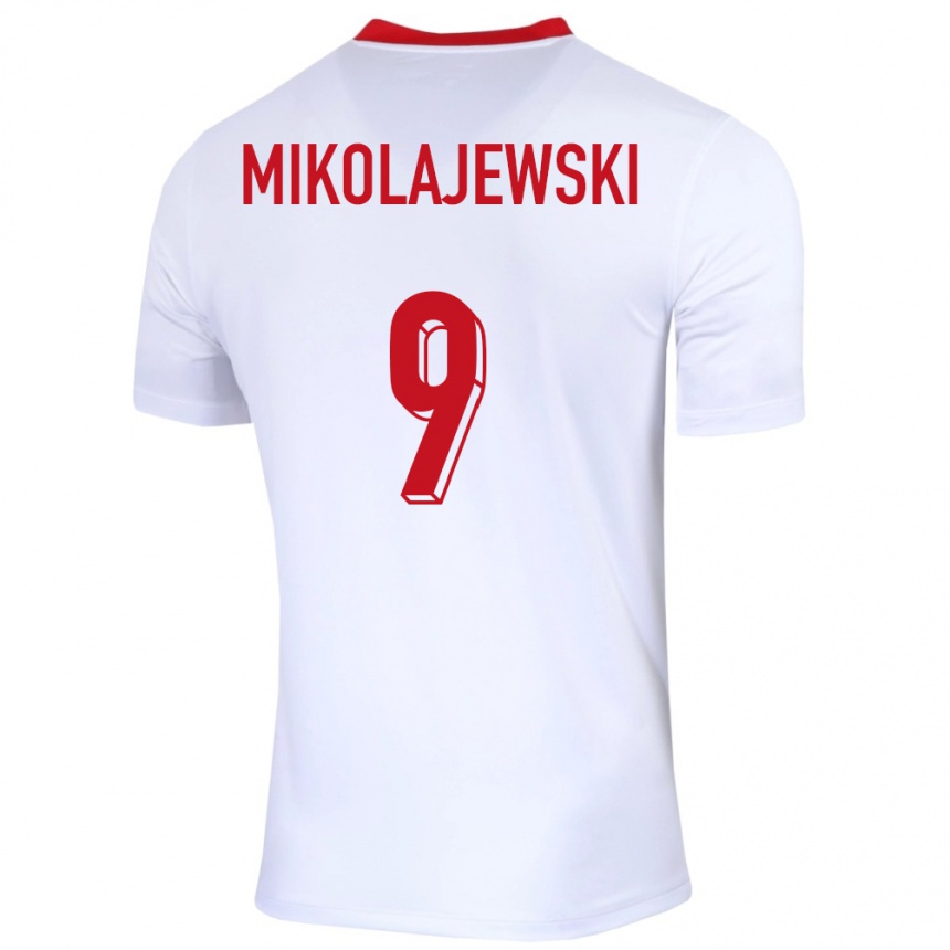キッズフットボールポーランドダニエル・ミコライェフスキー#9白ホームシャツ24-26ジャージーユニフォーム