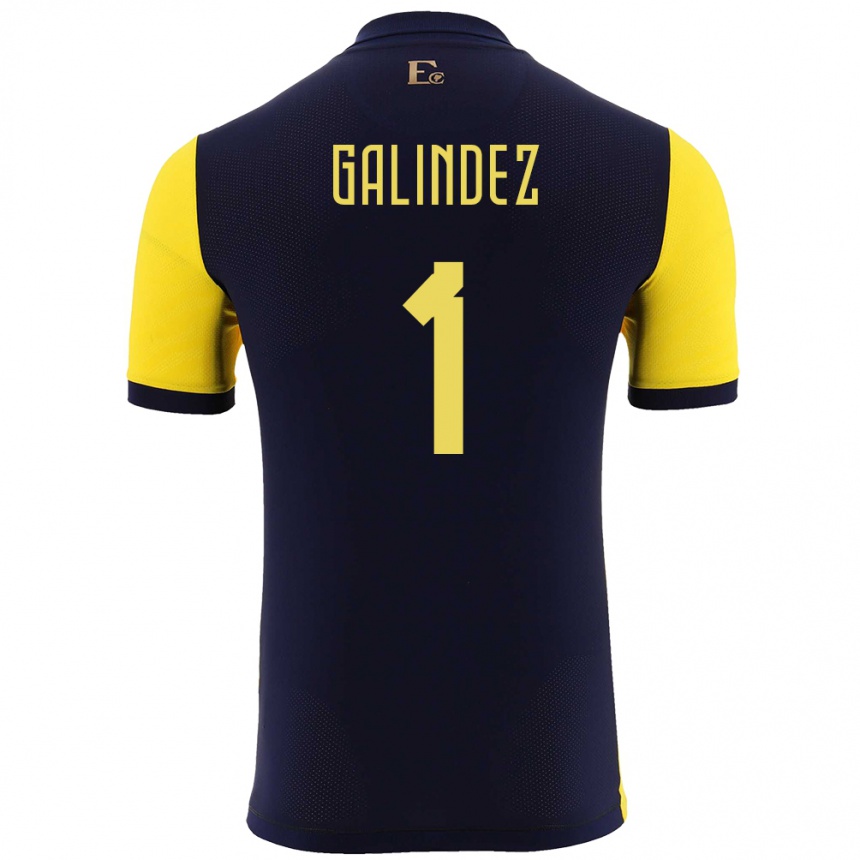 キッズフットボールエクアドルエルナン・ガリンデス#1黄ホームシャツ24-26ジャージーユニフォーム
