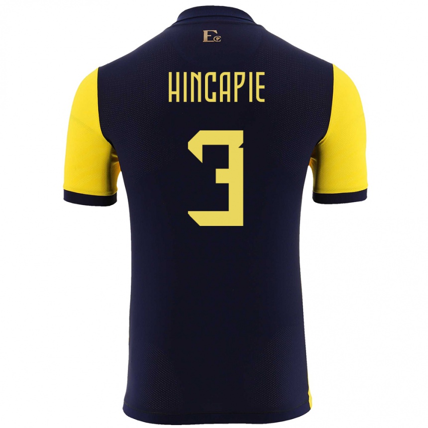 キッズフットボールエクアドルピエロ・インカピエ#3黄ホームシャツ24-26ジャージーユニフォーム