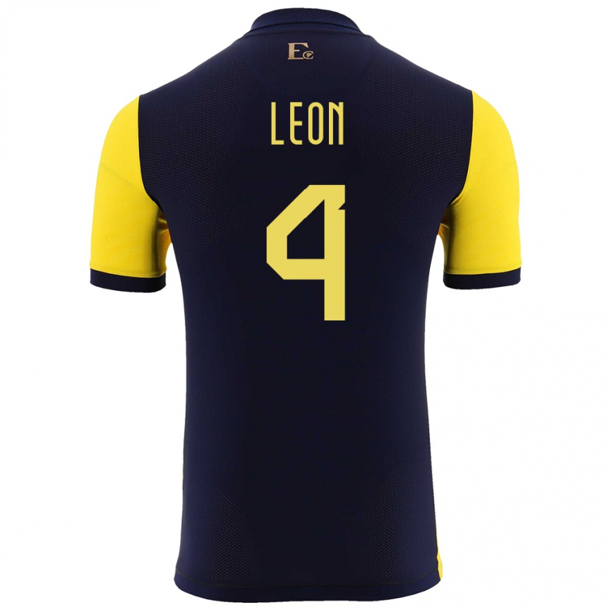キッズフットボールエクアドルルイス・フェルナンド・レオン#4黄ホームシャツ24-26ジャージーユニフォーム