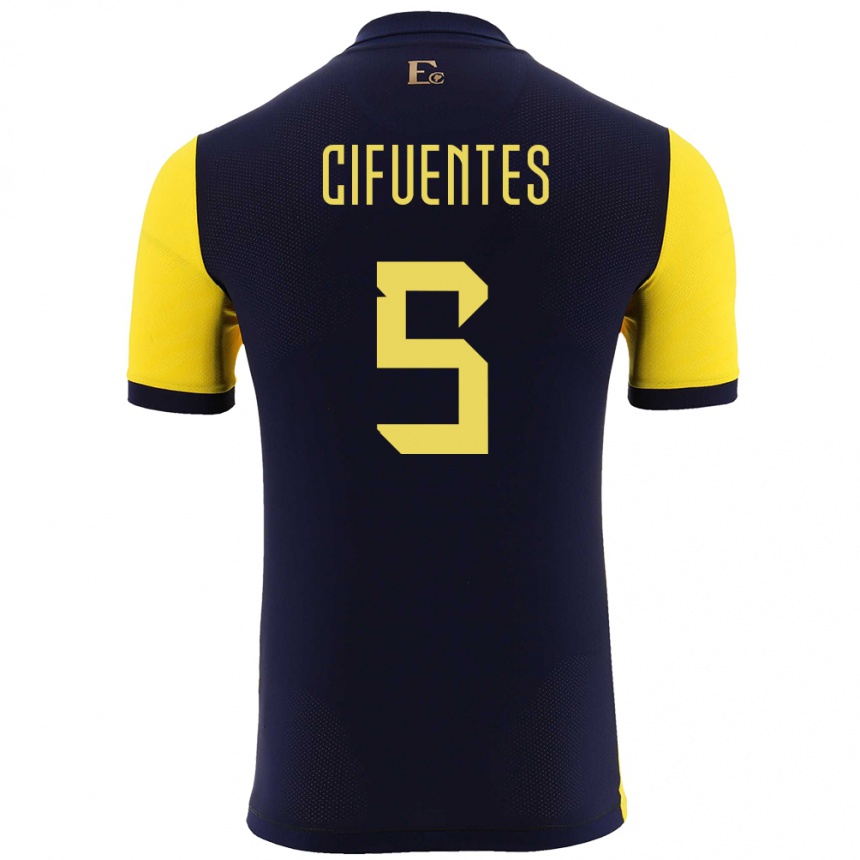 キッズフットボールエクアドルホセ・シフエンテス#5黄ホームシャツ24-26ジャージーユニフォーム