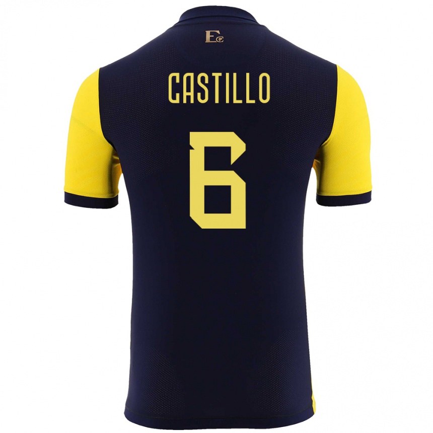 キッズフットボールエクアドルバイロン・カスティージョ#6黄ホームシャツ24-26ジャージーユニフォーム