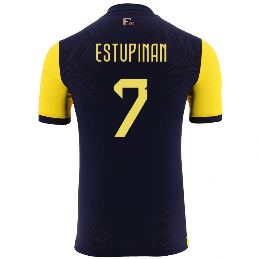 キッズフットボールエクアドルペルビス・エストゥピニャン#7黄ホームシャツ24-26ジャージーユニフォーム