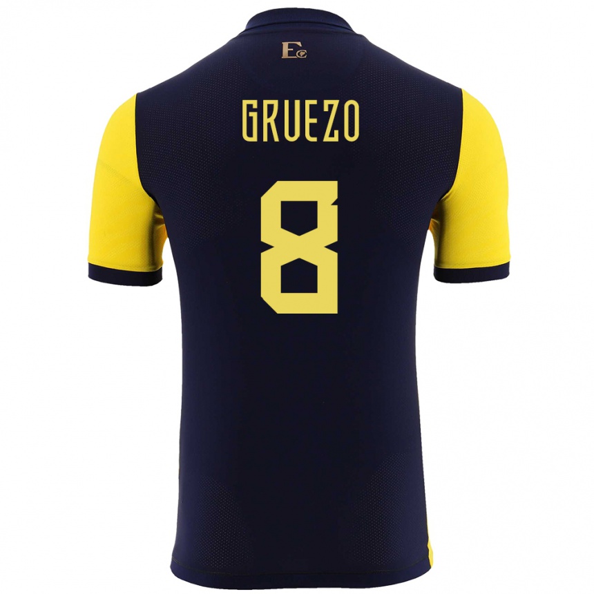 キッズフットボールエクアドルカルロス・アルマンド・グルエソ・アルボレダ#8黄ホームシャツ24-26ジャージーユニフォーム