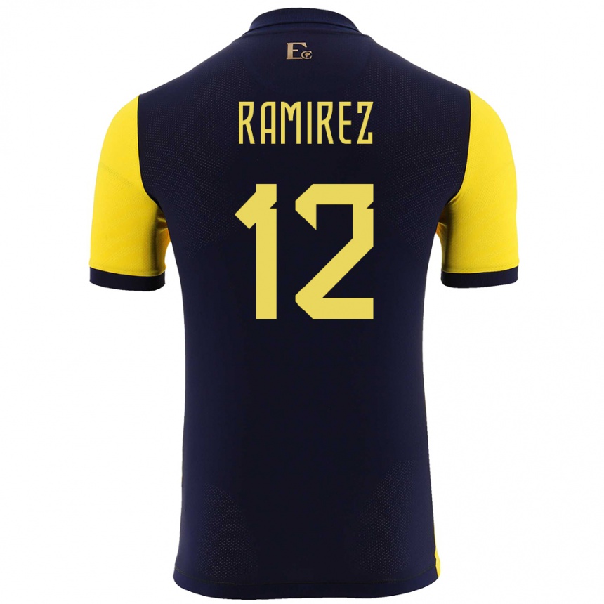 キッズフットボールエクアドルモイセス・ラミレス#12黄ホームシャツ24-26ジャージーユニフォーム