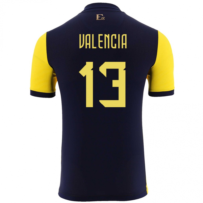 キッズフットボールエクアドルエネル・バレンシア#13黄ホームシャツ24-26ジャージーユニフォーム