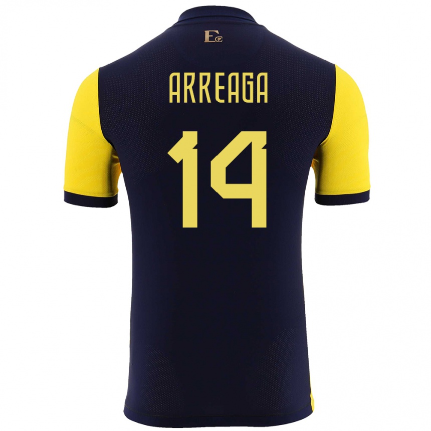 キッズフットボールエクアドルハビエル・アレアガ#14黄ホームシャツ24-26ジャージーユニフォーム
