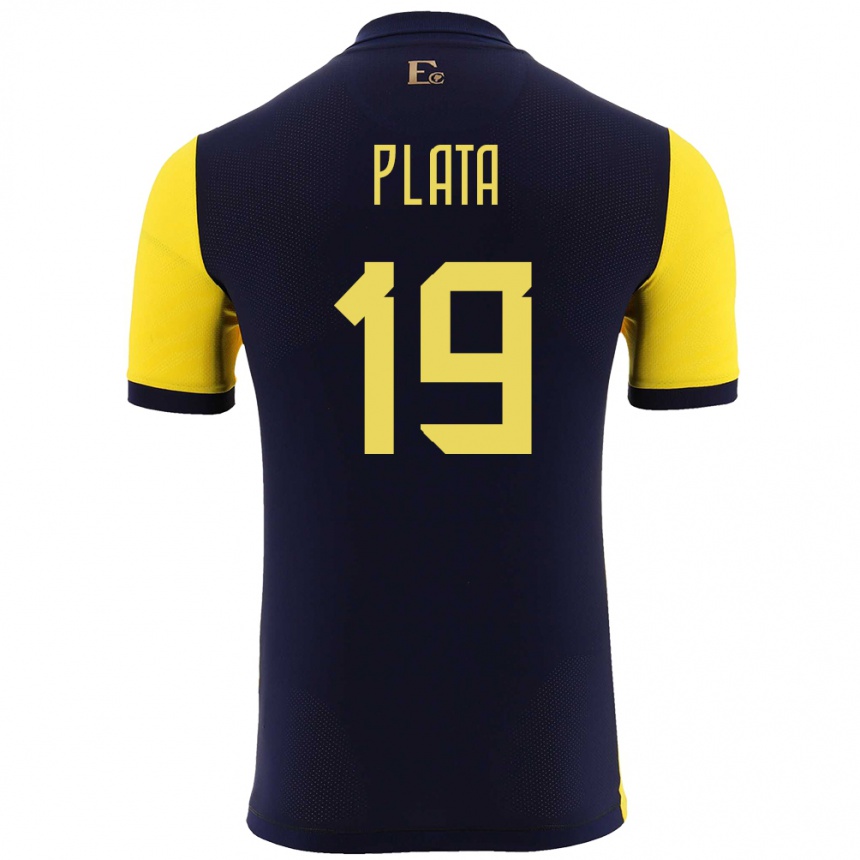 キッズフットボールエクアドルゴンサロ・プラタ#19黄ホームシャツ24-26ジャージーユニフォーム