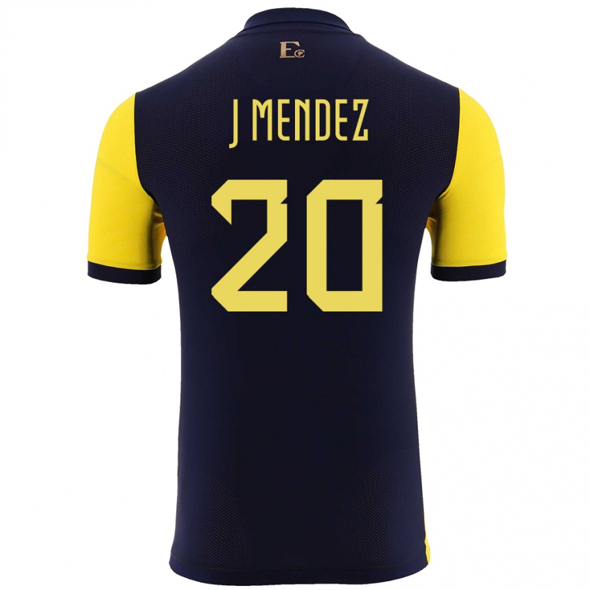 キッズフットボールエクアドルジェヘクソン・メンデス#20黄ホームシャツ24-26ジャージーユニフォーム